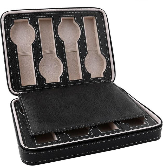 TOMTOP JMS Uhrenaufbewahrung Reisebox, PU-Leder, 8 Fächer, Schwarz, Weiß, Unisex - Bild 1