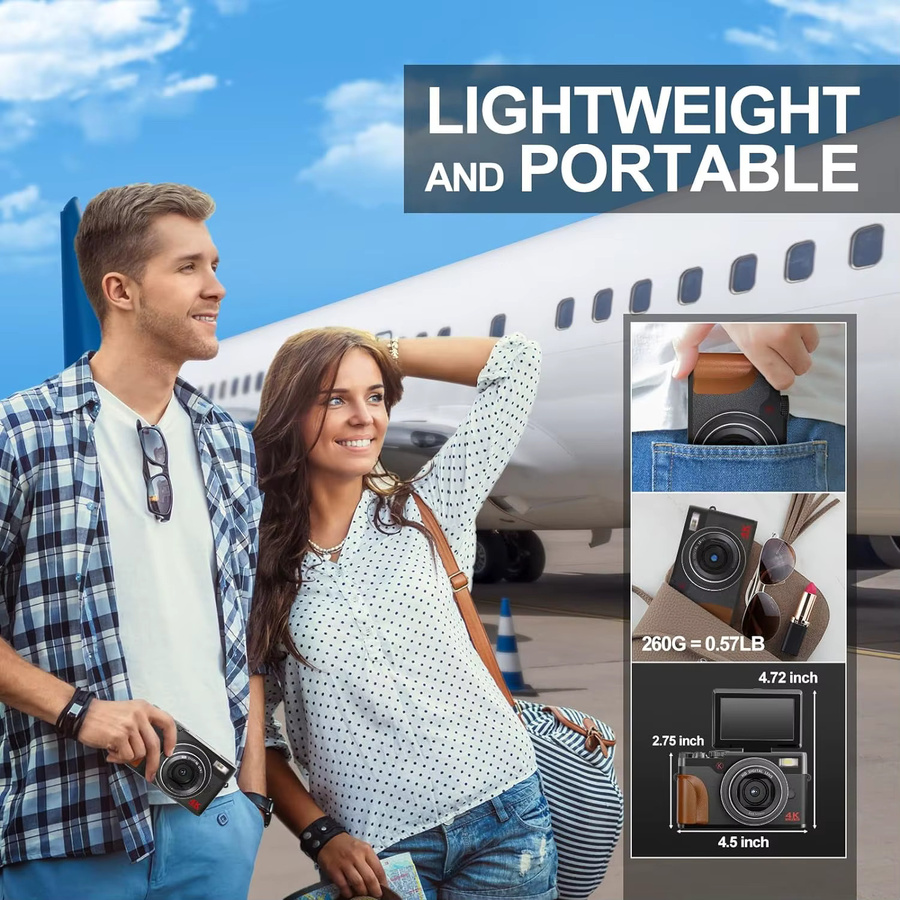 Nbd Digitalkamera mit 56 MP und 4K Video, Kompaktkamera für Fotografie und Vlogging mit 180 Grad Flip Screen, erhältlich in Schwarz oder Silber - Bild 4