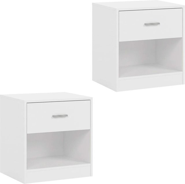 Relaxdays Nachttisch aus MDF in Weiß mit Schublade, 2er-Pack, B: 41 cm, T: 39 cm, H: 28 cm - Bild 1