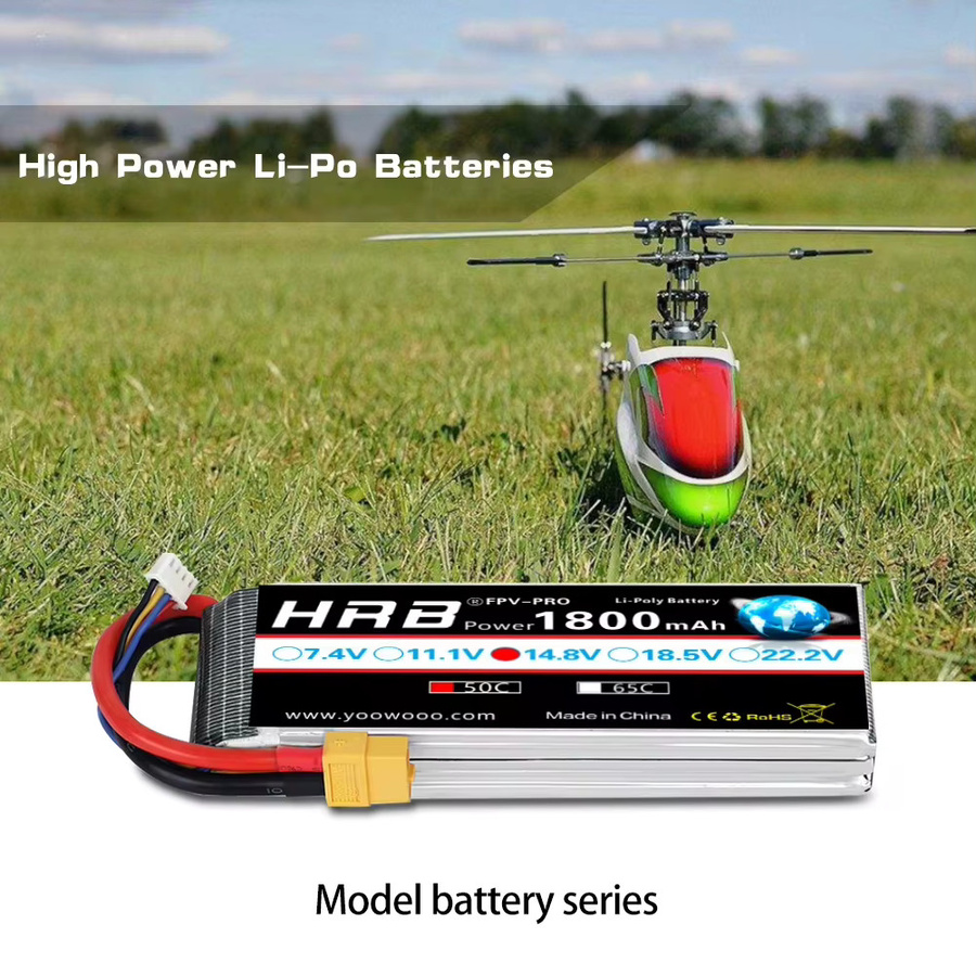 HRB Li-Ion Pack Lipo Batterie 14,8 V 1800 mAh 50C Schwarz für RC Quadcopter Hubschrauber Boot Auto Flugzeug - Bild 2