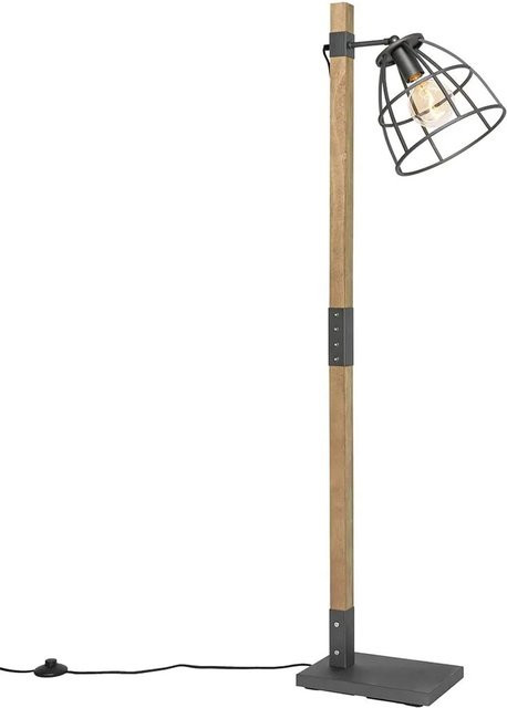 QAZQA Industrielle Stehlampe Arthur in Dunkelgrau und Holz mit E27 Fassung und dimmbarer Funktion - Bild 1