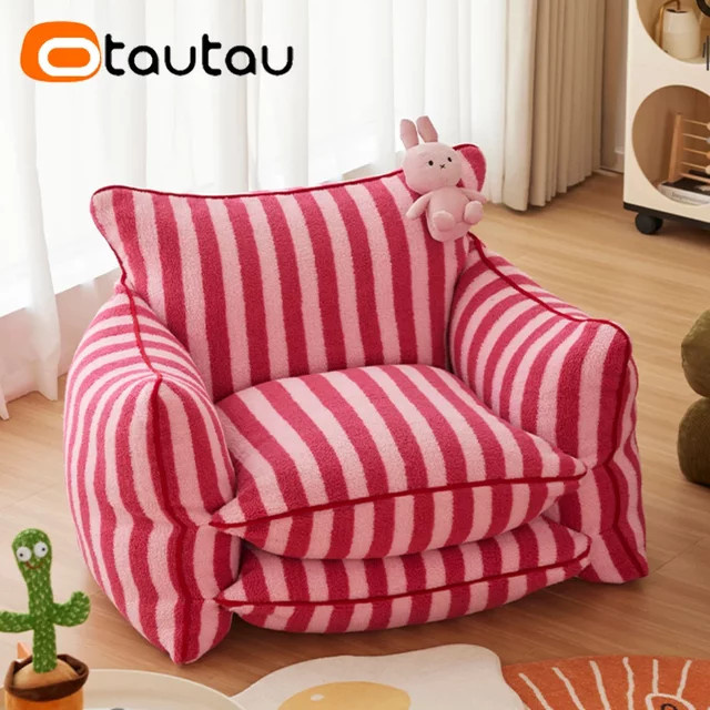 Otautau Sitzsack Sessel mit Streifenmuster aus weichem Fleece für Erwachsene, Schwarz-Rosa - Bild 1