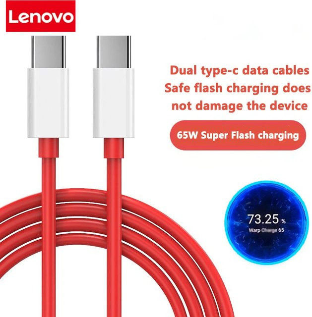 Lenovo 65W USB-C Doppeltes Ladekabel mit SuperVOOC für OnePlus, OPPO und Realme in Rot - Bild 1
