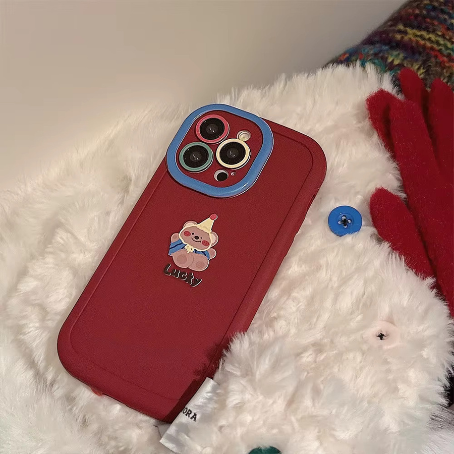 MUQGEW Stoßfeste Silikon-Handyhülle mit Cartoon-Bär und Lanyard für iPhone, Farbe: Rot - Bild 2