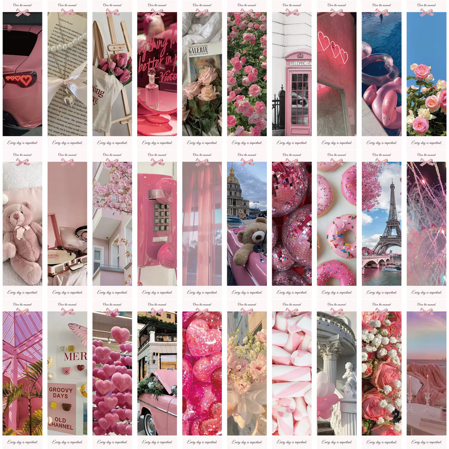 30er Set Rosa Landschaft Lesezeichen aus Papier als kreative DIY Buchmarker und dekorative Geschenke für Studenten - Bild 4