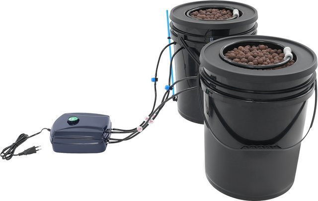 Bymaocar Hydroponisches Eimersystem Set mit Luftpumpe, 2 Stück Deep Water Culture DWC Pflanzeneimer in Schwarz, B: 30 cm, H: 38 cm - Bild 1