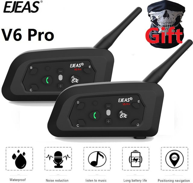 Ejeas V6 Pro Bluetooth Motorrad Intercom Helm Headset für 6 Fahrer in Schwarz - Bild 1