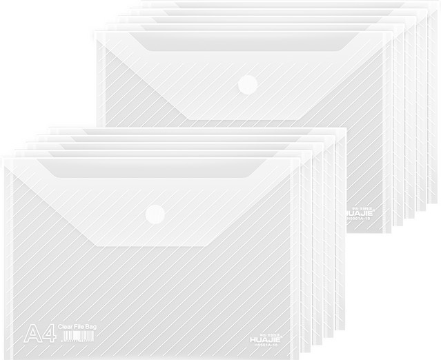 HUA JIE 10er-Pack Kunststoffumschläge A4, transparent und wasserdicht für Büro und Schule - Bild 1