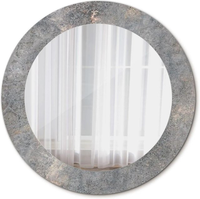 Tulup Rundspiegel mit Vintage Beton Motivdruck in Grau, Durchmesser: 60 cm - Bild 1