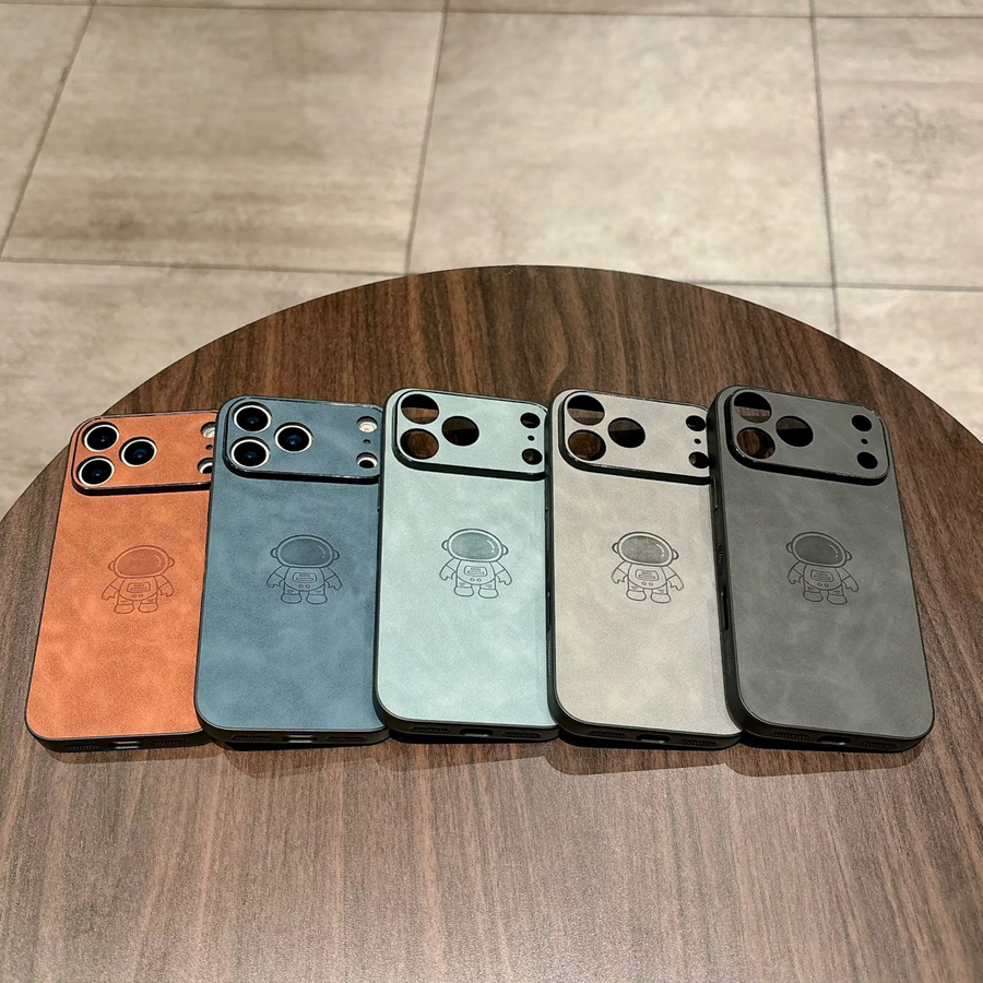 Stoßfeste iPhone Hülle aus PU-Leder mit Astronauten-Muster für iPhone 17 16 15 14 13 12 11 Pro Max - Bild 2