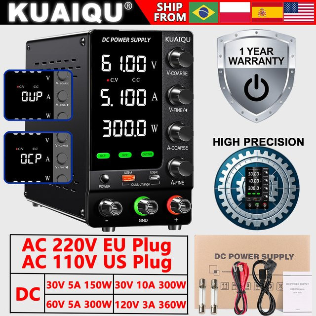 KUAIQU Labornetzteil DC Schaltnetzteil mit Encoder, 30V 60V 120V, Schwarz, mit OCP/OVP und Unterstützung für Serien-, Parallel- sowie bipolare Ausgabe - Bild 1
