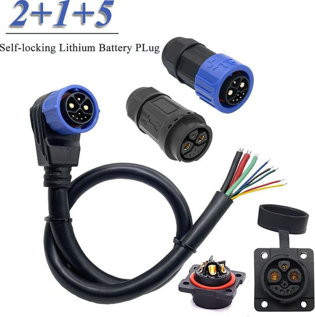 DIVEDEER Selbstsichernder 8-poliger E-Bike-Netzstecker als wasserdichter Ladeanschluss und Kabeladapter für Lithium-Batterie-Anschlüsse in Schwarz - Bild 1