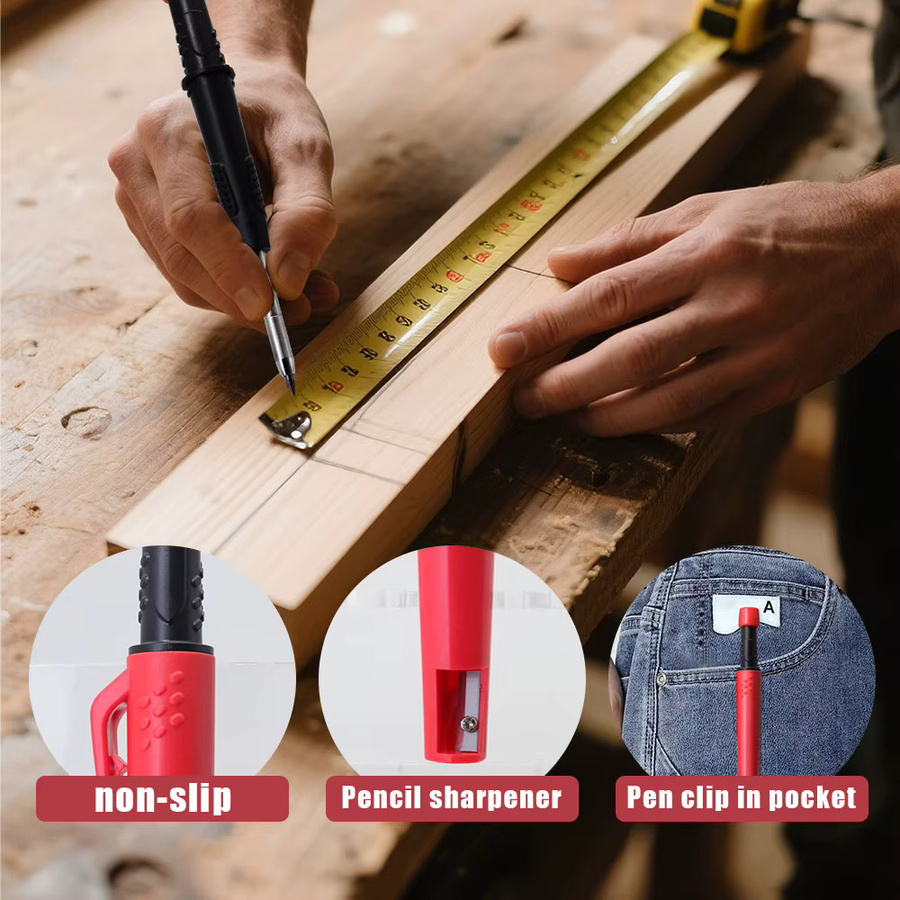 JOMPENS Holzbearbeitungsbleistift-Set in Schwarz mit 2,0 mm Mine und integriertem Spitzer für Profis - Bild 6
