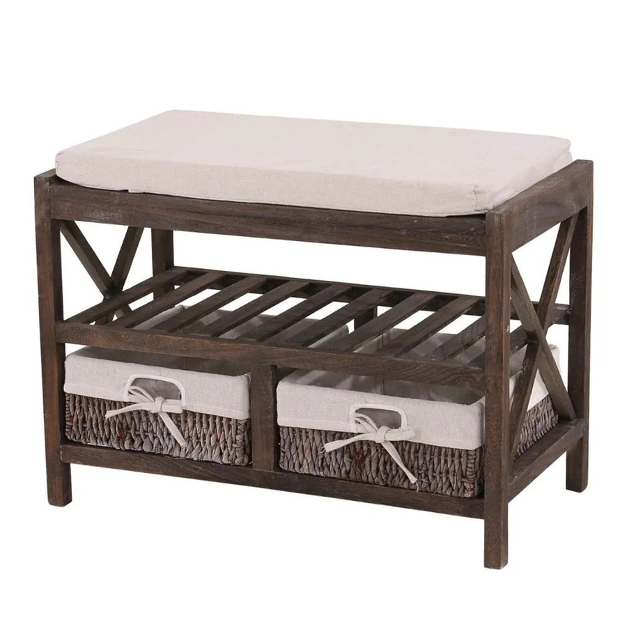 Schuhregal MCW-C48 Sitzbank im Shabby-Look Vintage, braun, B/T/H: 45 x 65 x 34 cm - Bild 3