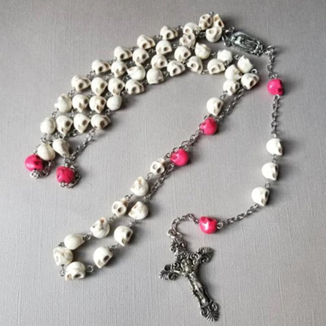 Rosenkranz Edelstahl, Weiß, Unisex, Tag der Toten - Bild 1