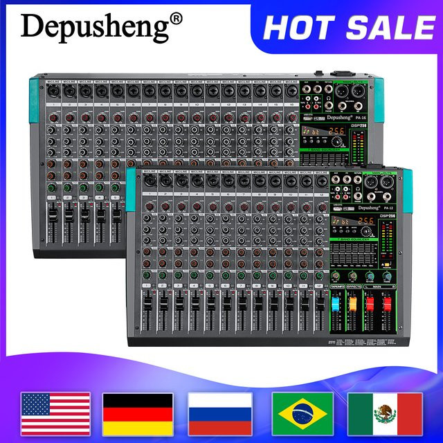 Depusheng Audio-Soundmixer DJ-Konsole mit USB, 48V Phantomspeisung und 256 DSP-Effekten in Schwarz - Bild 1