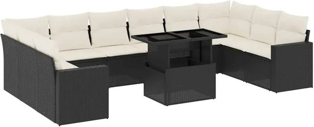 vidaXL 11-teilige Garten-Sofagarnitur aus Poly-Rattan mit Kissen in Schwarz-Creme - Bild 1