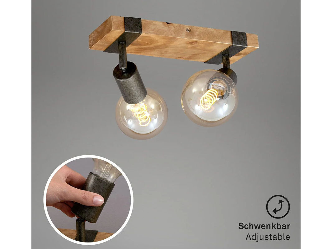 BRILONER Wand- und Deckenleuchte Vintage aus Holz und Metall in Bronze mit verstellbarem 2er Spot für E27 Leuchtmittel - Bild 4