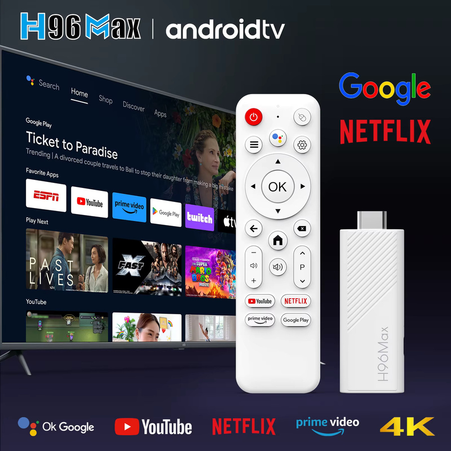 MicroData H96Max H313 TV-Stick 4K mit Android TV 14, Quad-Core ARM Cortex A53 und WiFi 6, Tragbarer Streaming-Media-Player in Weiß - Bild 2