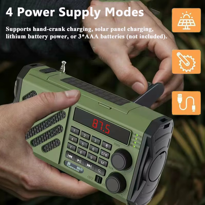 JINSERTA Tragbares Notfallradio in Grün mit Handkurbel und Solarladefunktion, Bluetooth-Lautsprecher, FM/AM/SW-Empfang sowie USB- und TF-Rekorderfunktion - Bild 5