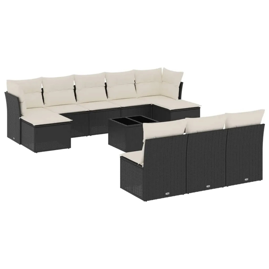 vidaXL 11-teilige Garten-Sofagarnitur in U-Form aus Polyrattan mit Kissen in Schwarz-Creme - Bild 2