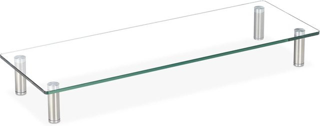 Relaxdays Bildschirmständer aus Glas in Transparent und Silver, höhenverstellbar, Breite: 70 cm, Tiefe: 24 cm - Bild 1