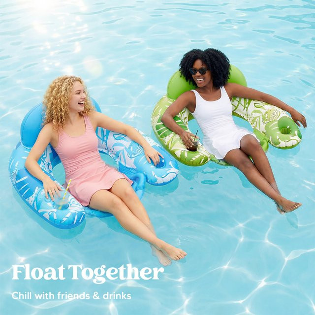 JOYFY Aufblasbare Pool-Schwimmsessel für Erwachsene, 2er-Pack mit Getränkehaltern, Multicolor - Bild 1