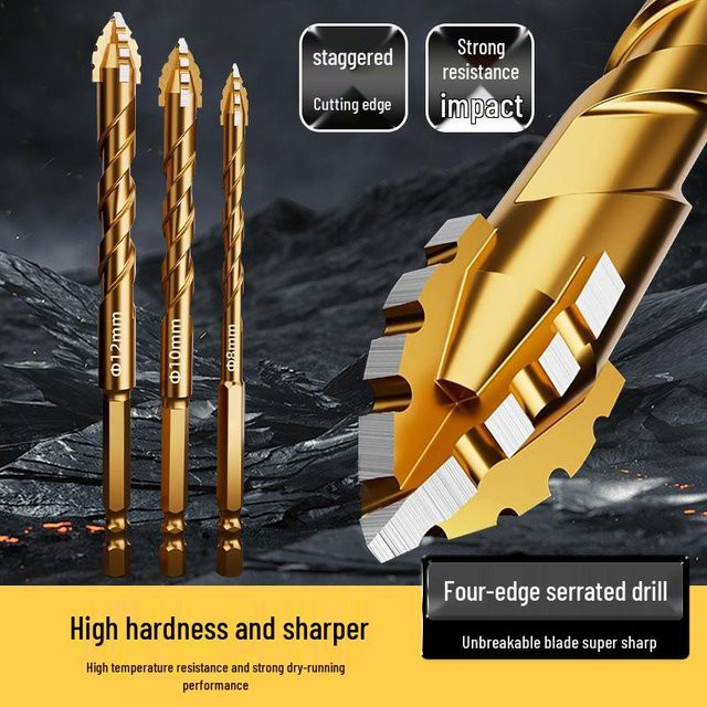 TOOLCRAFT Vierflügeliger Sägezahn-Bohrer für harte Fliesen und Beton, Farbe: Gold, Durchmesser: 10 mm, 5er Pack - Bild 1