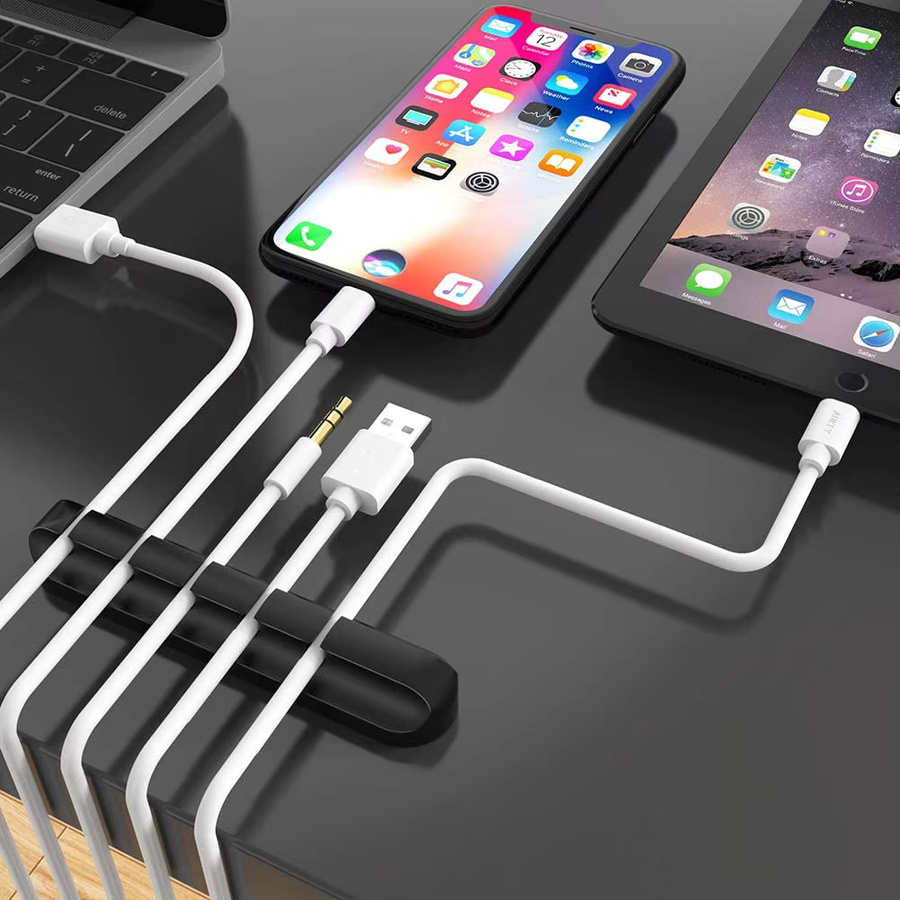 Silikon USB Kabel Organizer und Kabelhalter in Schwarz für Maus und Kopfhörer - Bild 6
