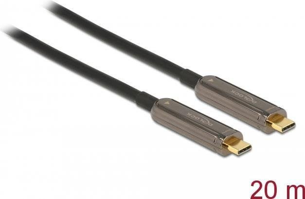 Delock USB-C auf USB-C Datenkabel mit DisplayPort 1.2, Active Optical Cable (AOC), USB 3.2 Gen 1, unterstützt 4K 60 Hz, Schwarz, Länge: 20 m - Bild 1