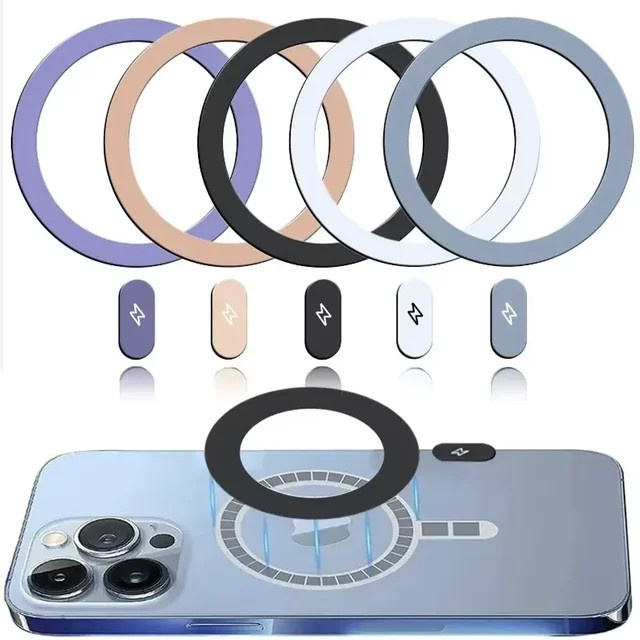 Magnetische Metallplatten-Aufkleberringe für iPhone 15, 16, 13 in Schwarz für MagSafe kabelloses Laden - Bild 1