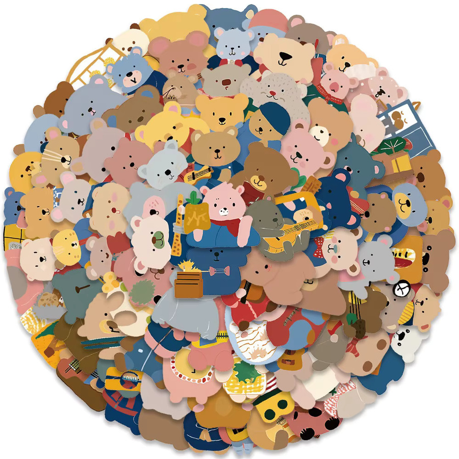 100 Stück LanLanStickersWorld Store Cartoon-Aufkleber mit niedlichem Braunbär in Multicolour für Handyhülle, Laptop und Gepäck - Bild 2