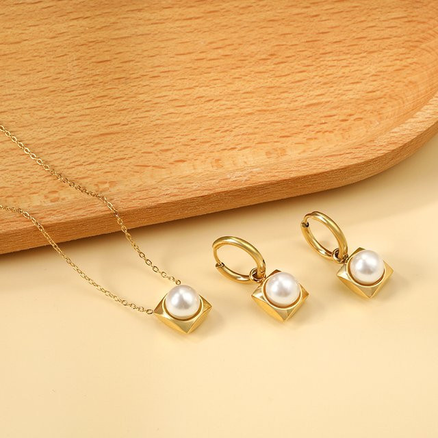 LUXUKISSKIDS Schmuck-Set, Halskette, Creolen, Edelstahl, vergoldet, Perle, Damen - Bild 1