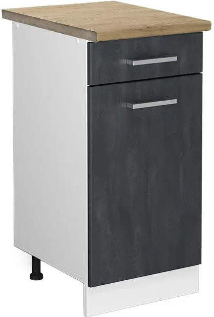 Vicco Küchenunterschrank R-Line Schubladenschrank in Schwarz Beton und Eiche mit weißem Korpus, Breite: 40 cm - Bild 1
