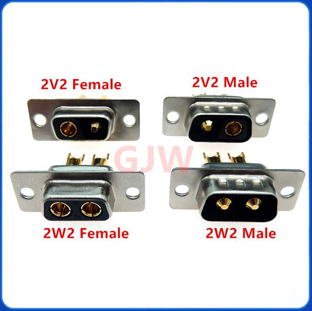 RUISINTAO D-SUB Adapter Set mit 2 Pin vergoldeten männlichen und weiblichen Steckern, 30A Hochstrom-Stecker zum Löten, Farbe: Gold - Bild 1