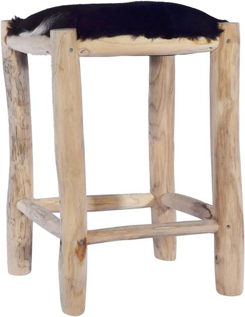 vidaXL Barhocker aus Teak Massivholz mit echtem Ziegenfell in Multicolour - Bild 1