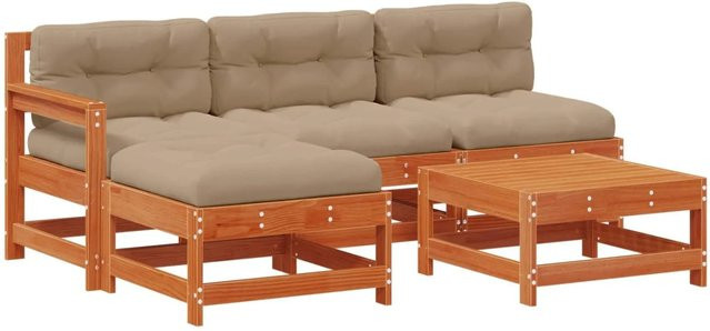 vidaXL Garten-Lounge-Set aus massivem Kiefernholz in Braun mit 5 Teilen und wetterfesten Kissen - Bild 1