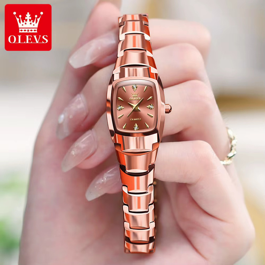 OLEVS Armbanduhr Edelstahl, Quarz, Tonneau, Roségold, Damen - Bild 2