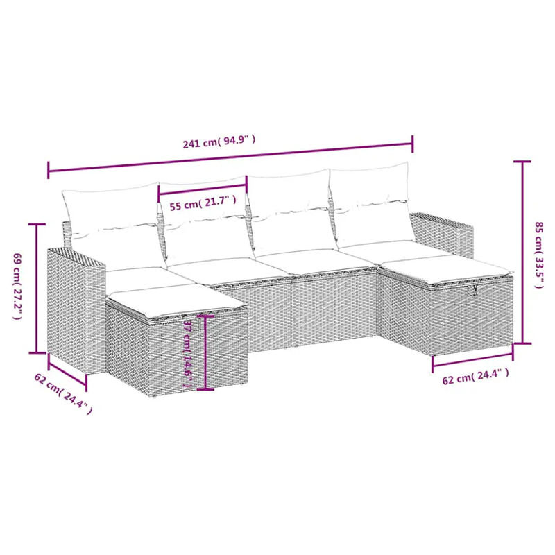 vidaXL 6-tlg Garten-Sofagarnitur aus Poly-Rattan in Schwarz mit Sitzkissen und Stauraum - Bild 3