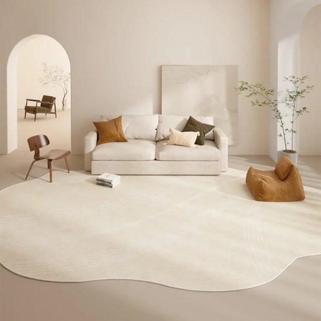 Facaishu Moderner Teppich mit abstraktem Design in Beige und Weiß für Wohnzimmer und Schlafzimmer - Bild 1