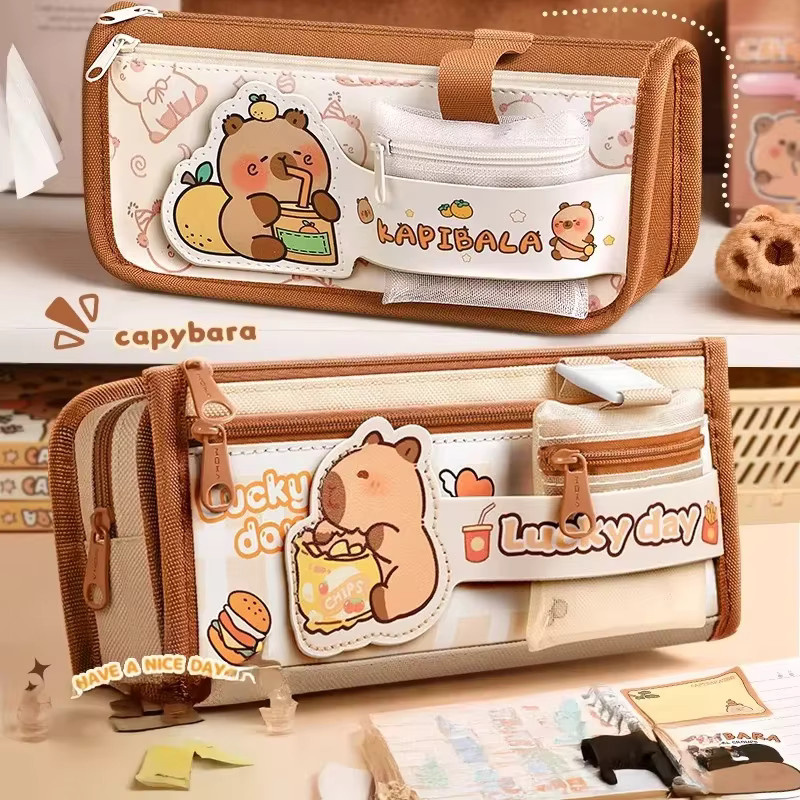 Niedliche Capybara Plüsch-Federtasche in Braun mit großem Fassungsvermögen für Kinder - Bild 2