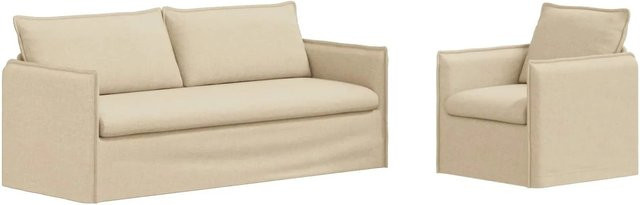 vidaXL Sofa 2-teiliges Set Creme mit Stoffbezug und Metallrahmen B/T/H: 196 x 82 x 85 cm und 75 x 82 x 85 cm - Bild 1