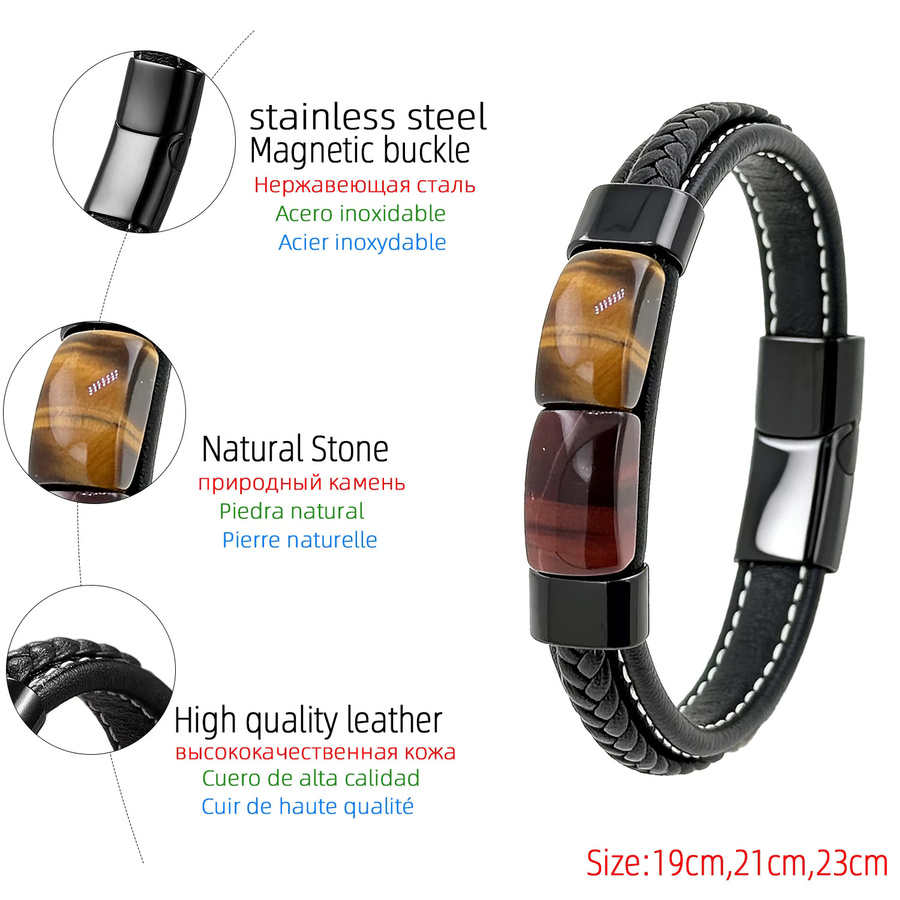 YAN MIN TRADE Armband, Leder, Tigerauge, Schwarz, Unisex - Bild 2
