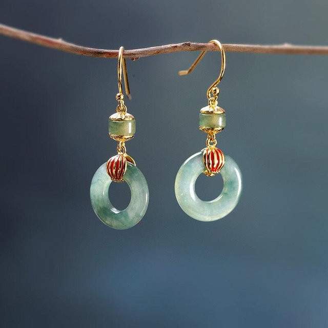 Ring und Ohrringe Natur Eis Jade, Damen - Bild 1