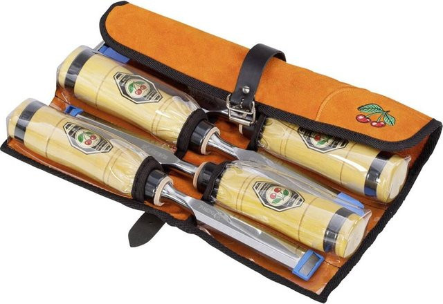 Kirschen Zimmermannsbeitelsatz 4-teilig in brauner Ledertasche, gehärteter Stahl, Durchmesser: 26 mm, 30 mm, 35 mm, 40 mm - Bild 1