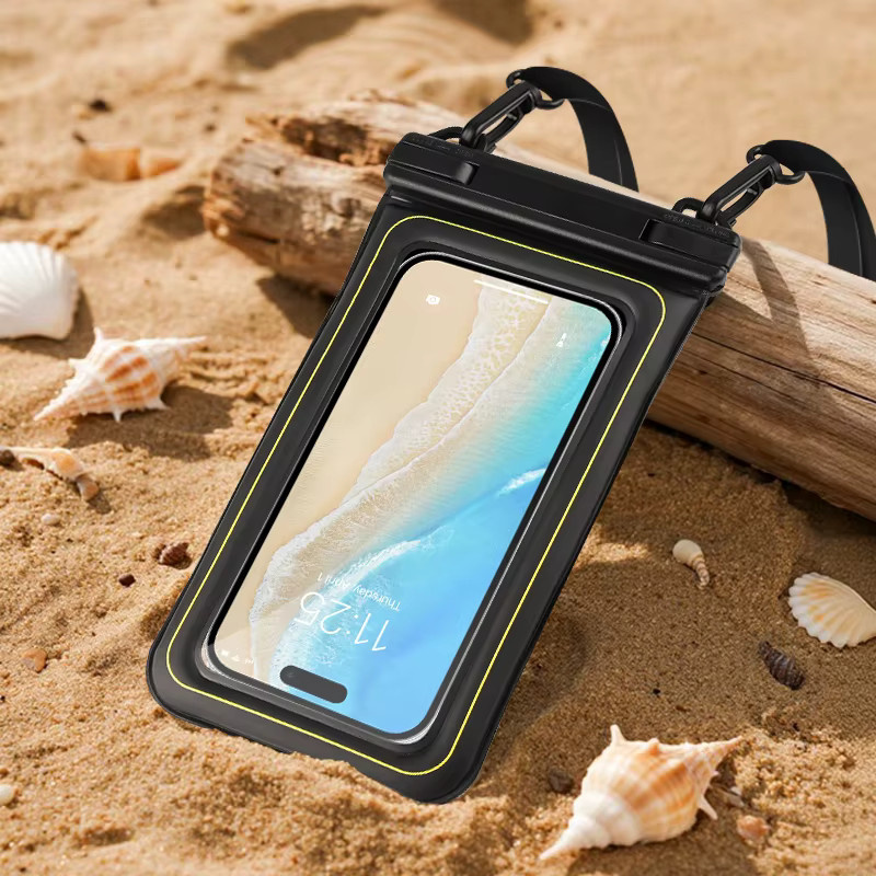 Haissky Wasserdichte und schwimmfähige Handytasche als Umhängetasche für iPhone 17, 16, 15, 14 Pro Max und 15 Plus in Schwarz - Bild 3