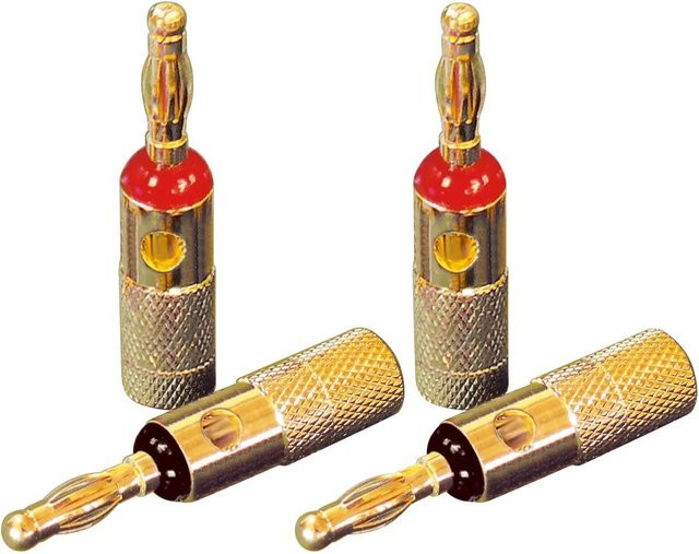 Dynavox Bananenstecker vergoldet in Rot und Schwarz, 4 Stück - Bild 1