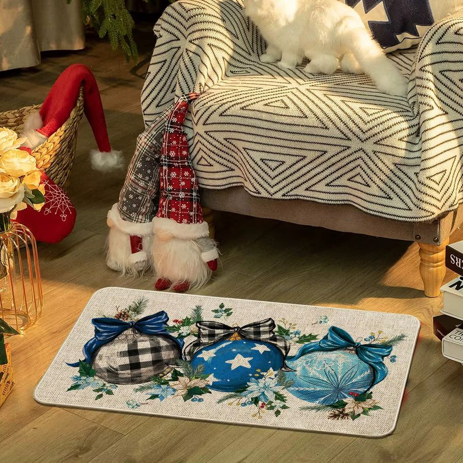 VIKAMA Weihnachtliche Fußmatte mit Winter-Dekoration in Blau - Bild 3