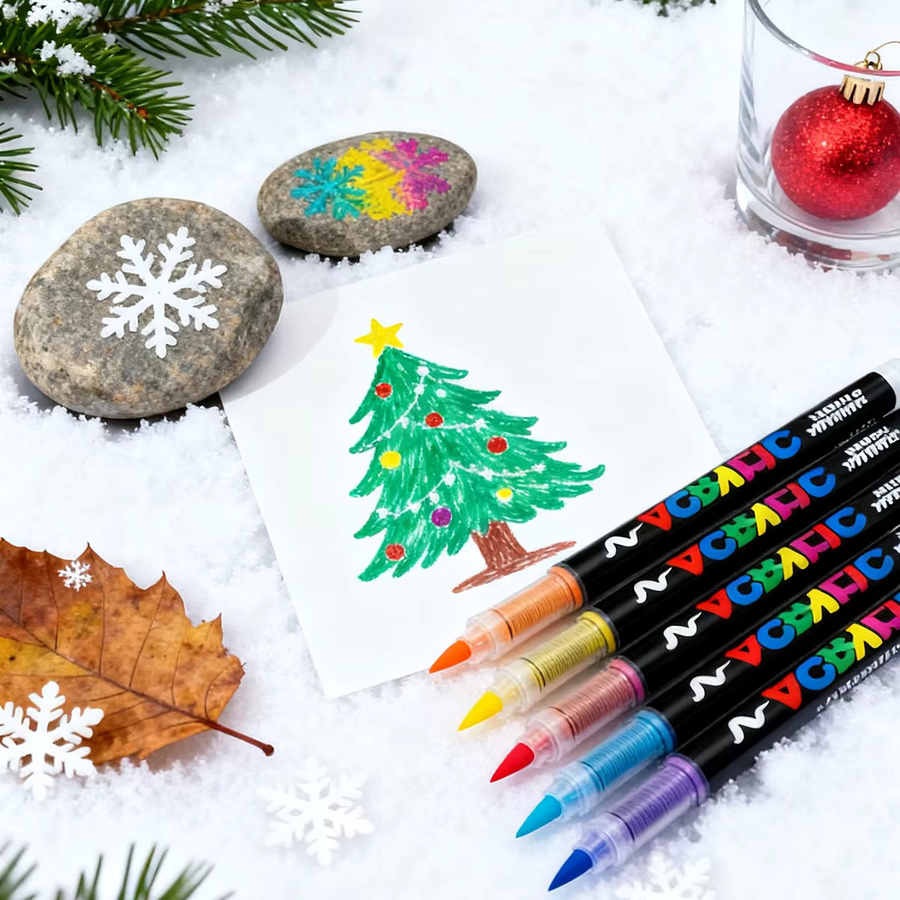 Acryl-Marker-Set mit Weihnachtsmotiv in Multicolour und Weiß, gerade Flüssig-Marker mit weicher Spitze für DIY-Kunstmalerei und Doodling - Bild 5