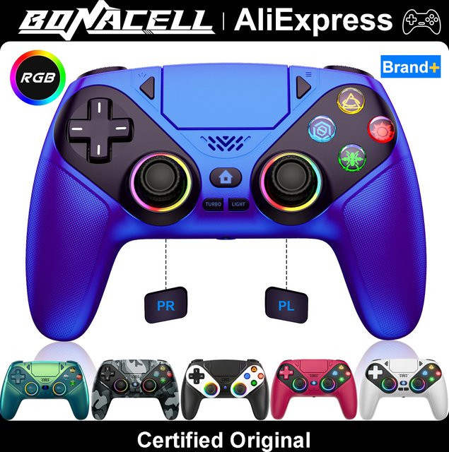 Bonacell Kabelloser Controller für PlayStation 5, PS5 Pro, Slim und PC mit RGB-Joystick, Turbo-Funktion und Doppelvibration in Weiß und Multicolour - Bild 1